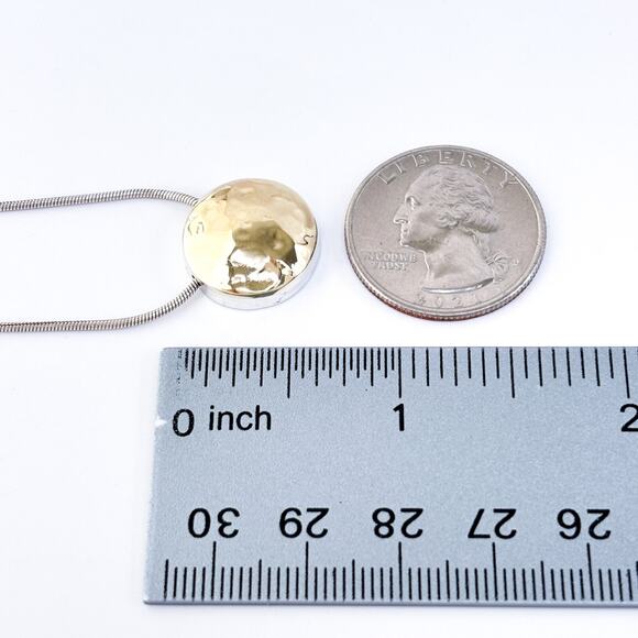 Gold-Tone Hammered Disc Pendant Necklace | Vintage Sterling Silver 925 | 16.5" - Picture 5 of 7